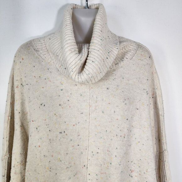 Loft Sweater Small Flecked Pocket Poncho Oversized Turtleneck 3/4 Sleeve Flowy - Picture 3 of 11